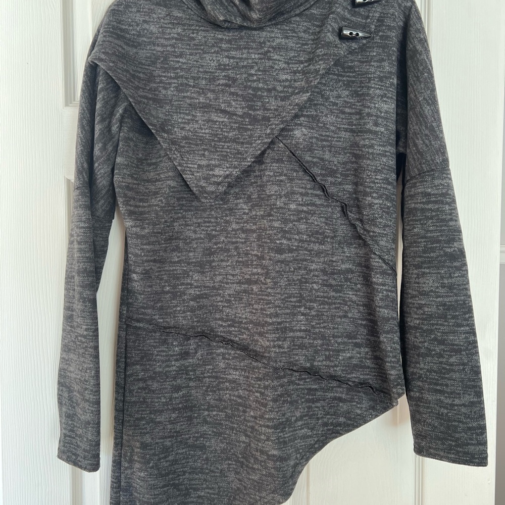 Gray Asymmetrical Long Sleeve Top